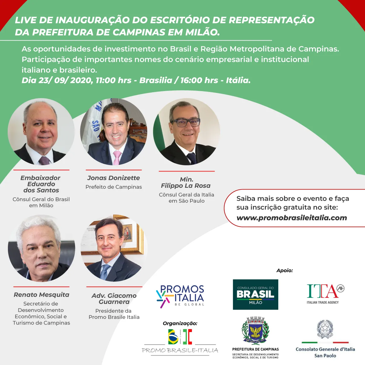 Live de inauguração do escritório de representação da prefeitura de Campinas em Milão